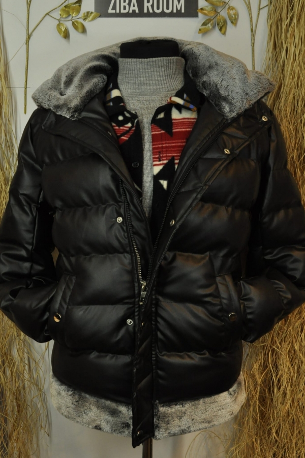 102219 Peluş Detaylı Deri Mont