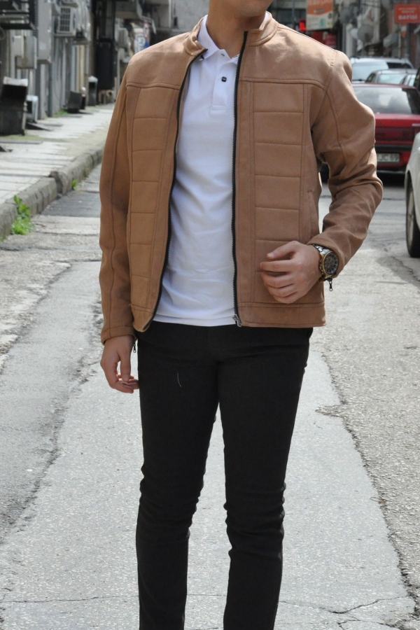 Açık Bej İçi Astarlı Nubuk Pilot Model Ceket