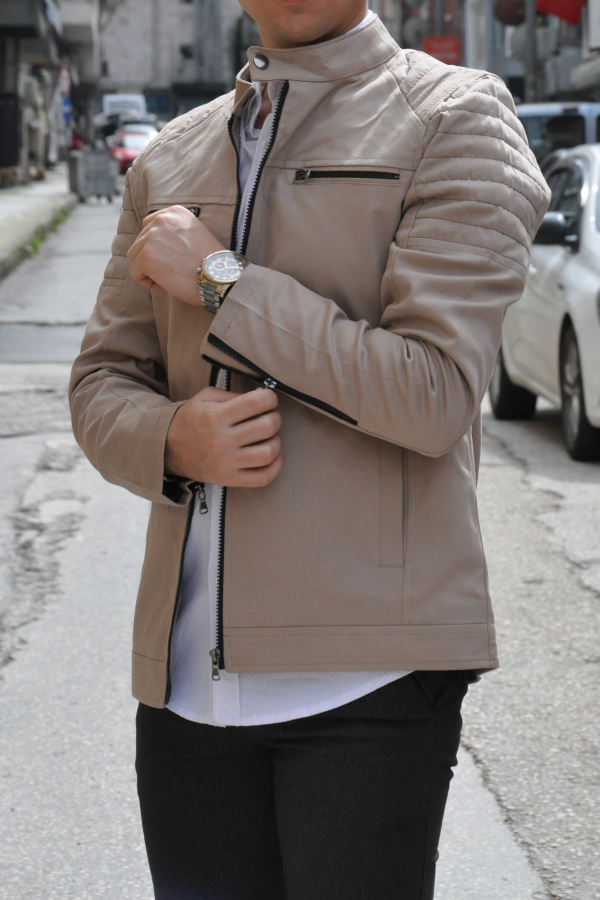 Apoletli Bej Oxford Kumaş Pilot Model Ceket