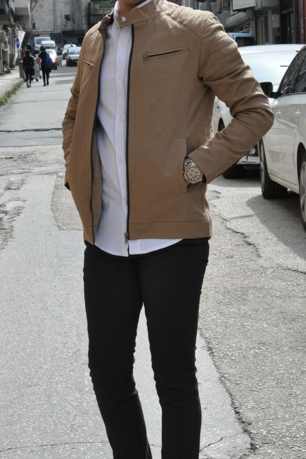 Apoletli Vizon Oxford Kumaş Pilot Model Ceket