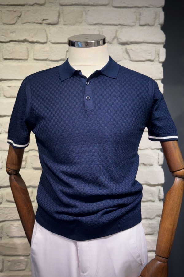 Triko Lacivert Düğmeli Polo Yaka T-Shirt Dama